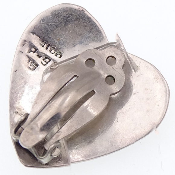 VINTAGE TAXCO MEXICO BLUE HEART CLIP ON EARRINGS - Picture 3 of 6